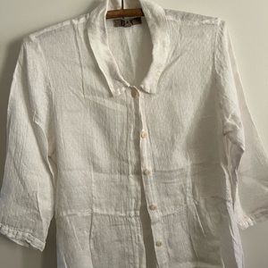 Flax white collared button-down peplum blouse/jacket